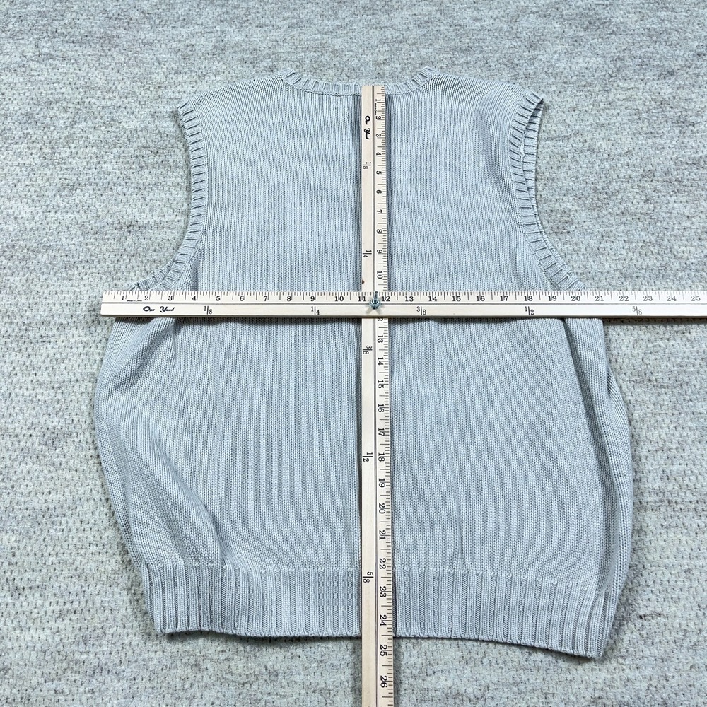 Viintage Polo Ralph Lauren Sweater Vest Men XL Gray Blue V Neck Heavy Chunky Rib - Picture 6 of 9